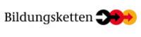 Logo der Bildungsketten, mit ineinander verschr&auml;nkten Pfeilen in farbigen Kreisen in den Farben Schwarz, Rot und Gold